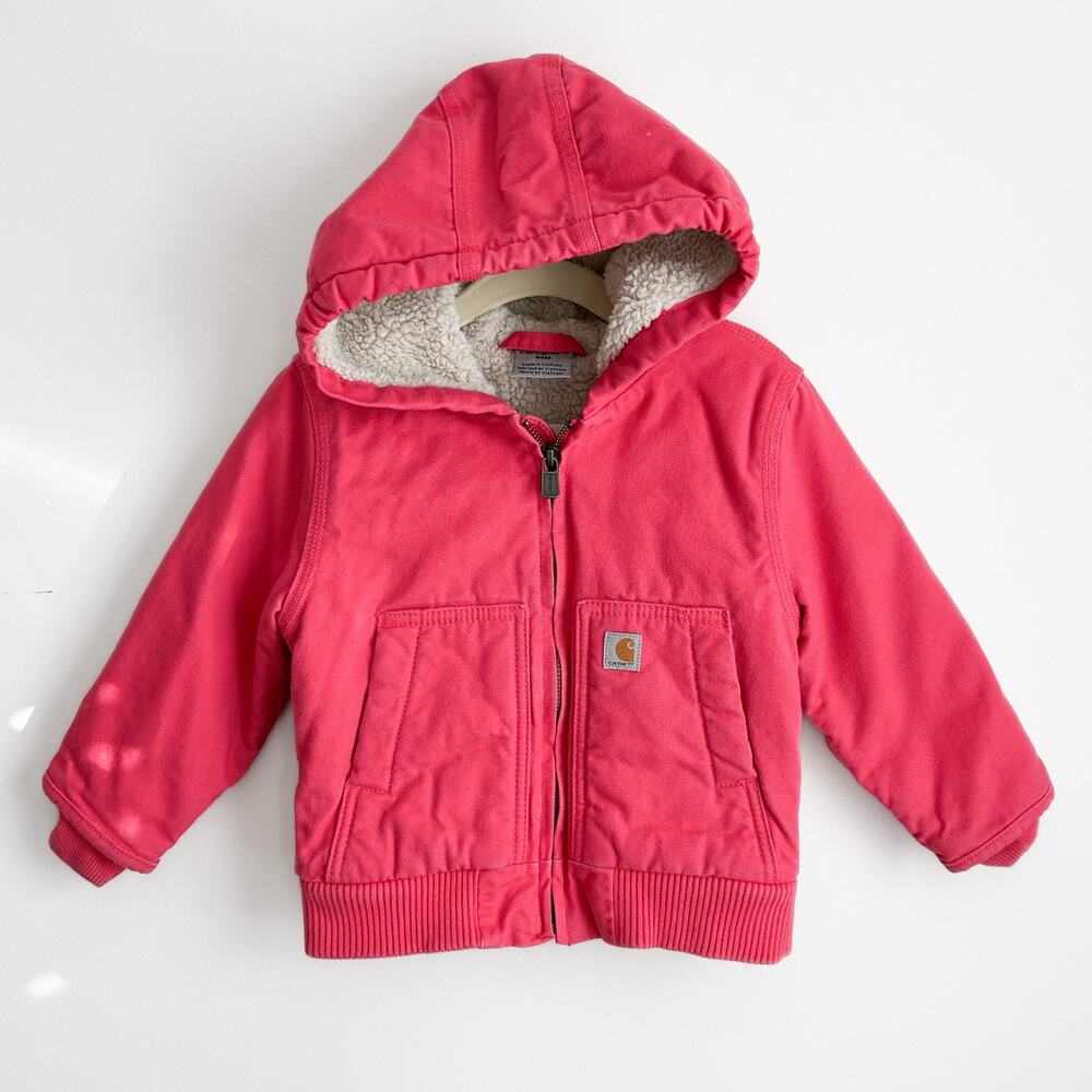 Carhartt Toddler Zip Front Canvas Insulated Hooded Jacket Size 24 Months Pink